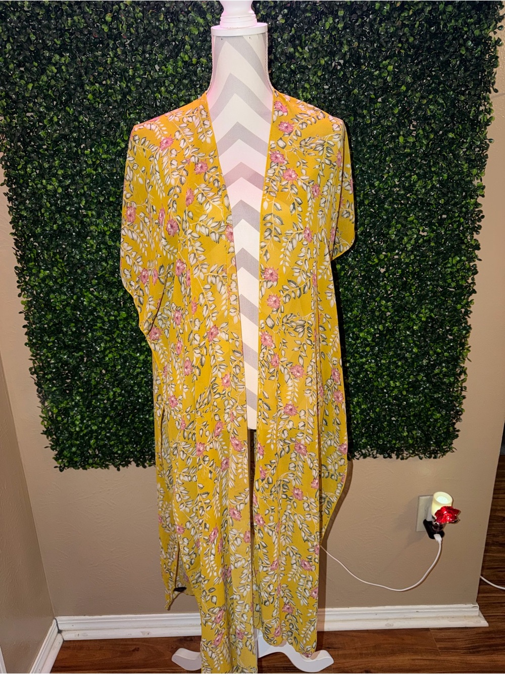 Yellow Floral Open Front Kimono